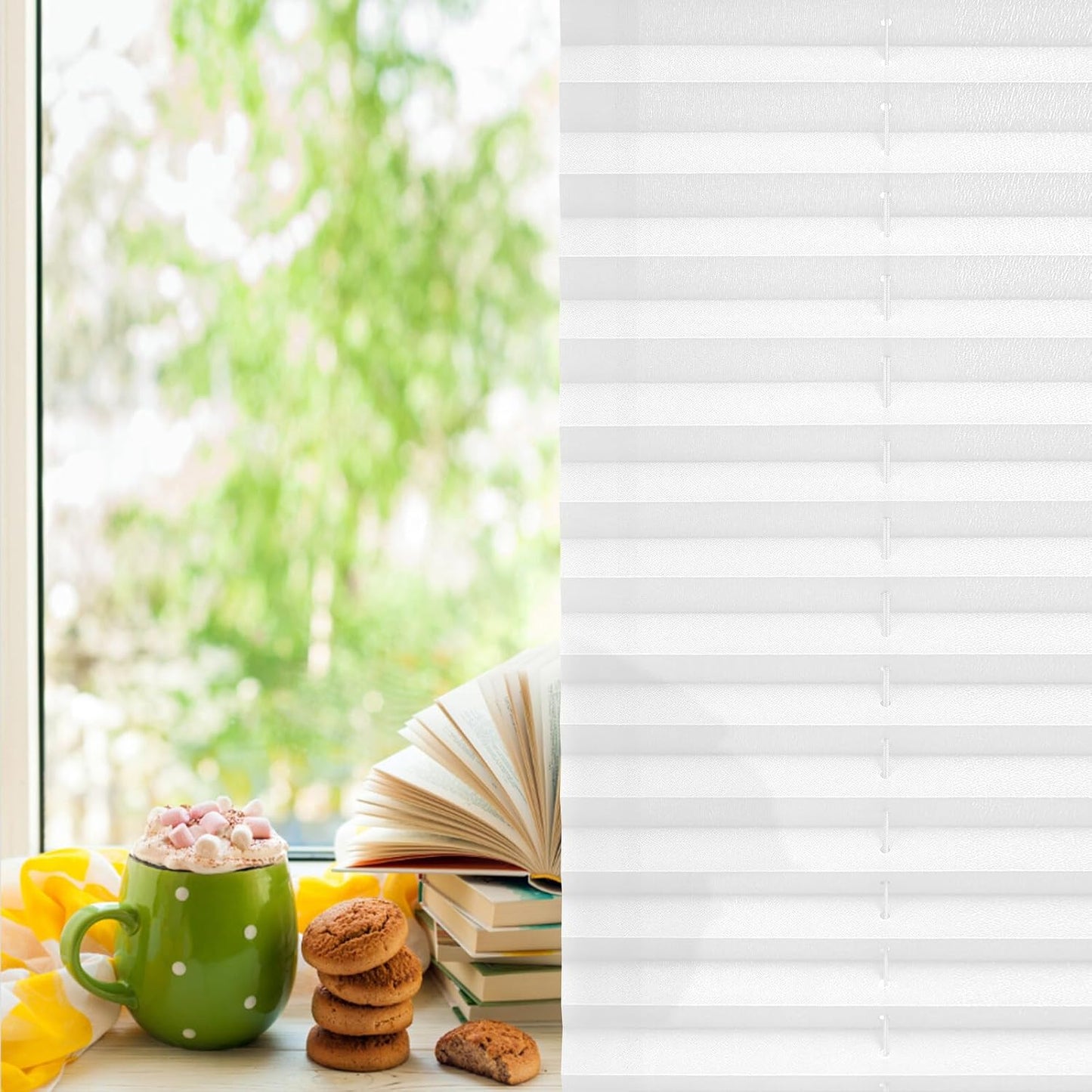 Petluno Pleated Blind Klemmfix No Drilling 35x100cm (WxH) White Venetian Blind Privacy Protection Sun Protection Easyfix Pleated Roller Blind Blackout and Light Filtering Modern Pleated Blind for Windows & Doors B25 x H80 cm