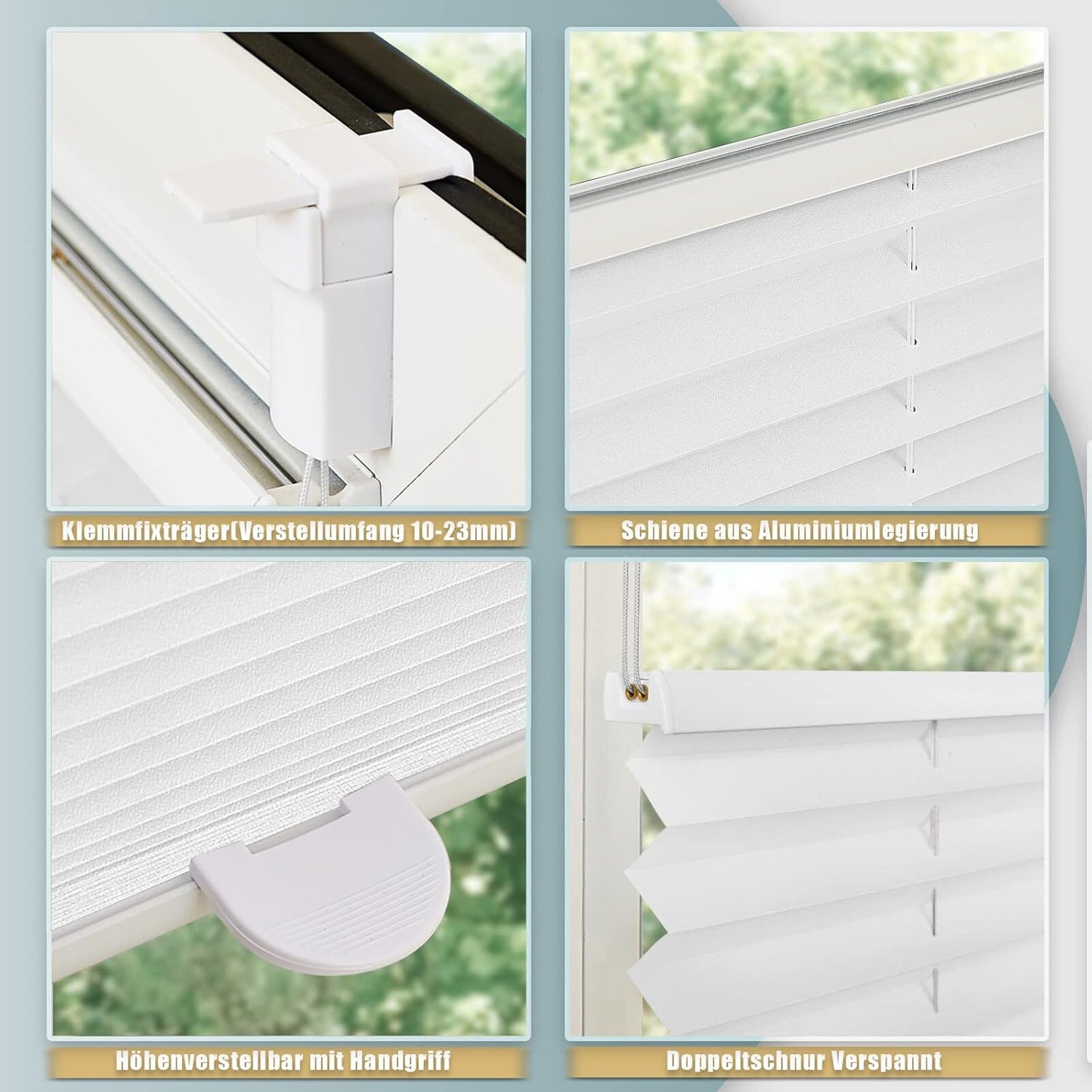 Petluno Pleated Blind Klemmfix No Drilling 35x100cm (WxH) White Venetian Blind Privacy Protection Sun Protection Easyfix Pleated Roller Blind Blackout and Light Filtering Modern Pleated Blind for Windows & Doors B25 x H80 cm