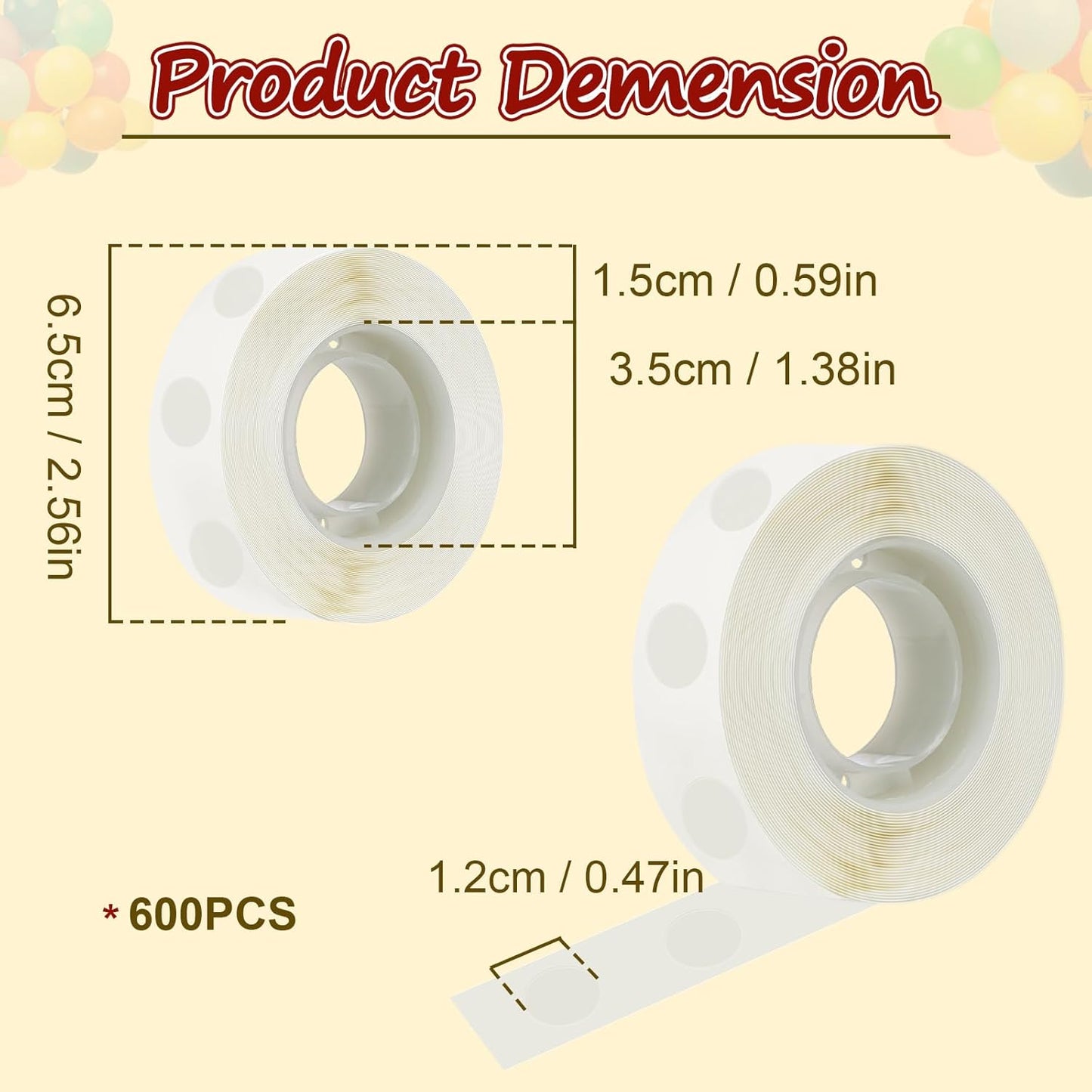 600 PCS Balloon Glue Dots, Removable Sticky Spots, Extra Strong Dots Double Sided for Birthday Party Wedding Christmas Decorations and DIY Scrapbooking Craft. (600 PCS)