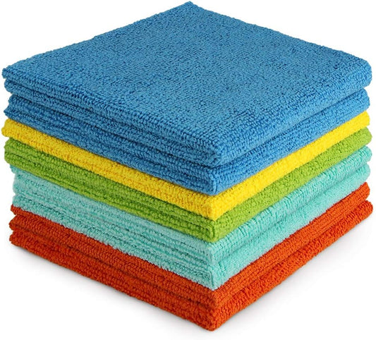 Petluno Microfibre Cloth Pack of 8, Multifunctional Reusable Cleaning Cloths, Lint Free Streak Washable Duster for House, Kitchen, Car, Motorbike, Windows 30 x cm Retro-tri Color 8