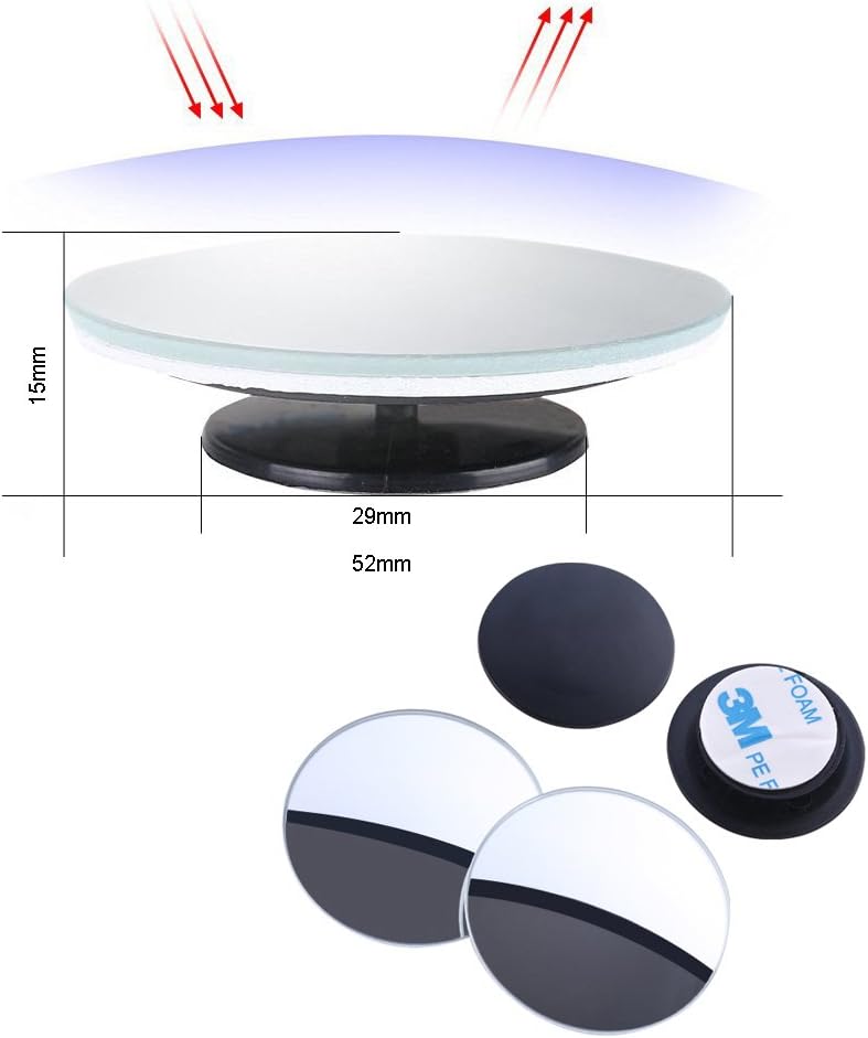 Petluno Blind Spot Mirrors, Round Frameless 360° Rotate Sway Adjustable HD Glass Convex Mirror Maximize RearView Universal for Car SUV Trucks Traffic Safety - Pack 2