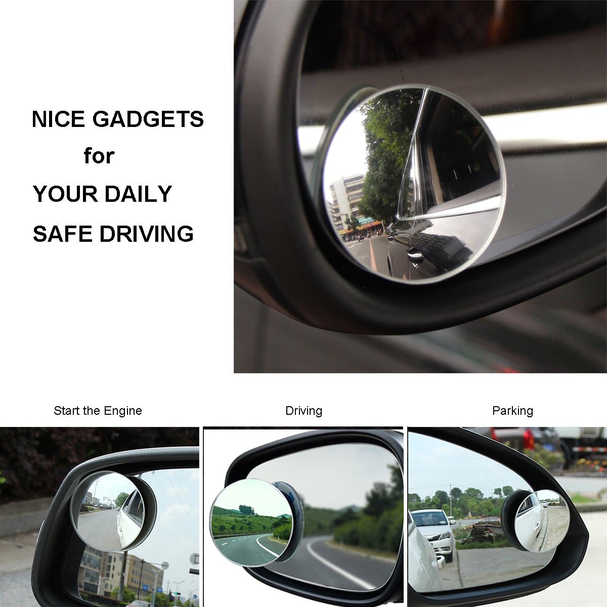 Petluno Blind Spot Mirrors, Round Frameless 360° Rotate Sway Adjustable HD Glass Convex Mirror Maximize RearView Universal for Car SUV Trucks Traffic Safety - Pack 2