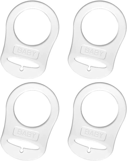 4pcs Silicone Button Ring Adapter Pacifier Clip for Clear White
