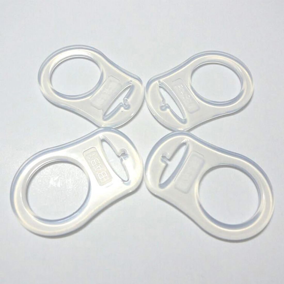 4pcs Silicone Button Ring Adapter Pacifier Clip for Clear White