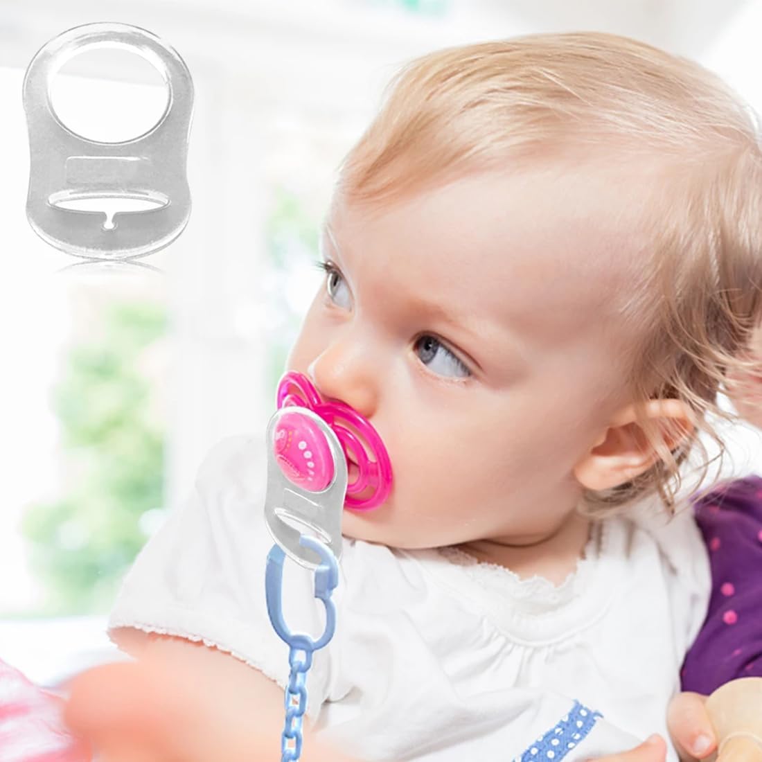 4pcs Silicone Button Ring Adapter Pacifier Clip for Clear White
