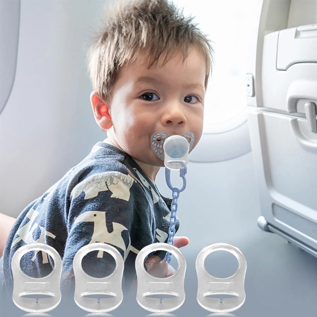4pcs Silicone Button Ring Adapter Pacifier Clip for Clear White