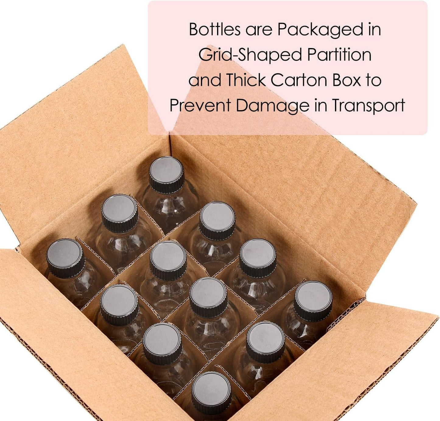 Petluno 12 Pack, 2 oz Small Clear Glass Bottles w/Lid & 3 Funnels - 60ml Boston Shot for Health, Immunity, Potion, Wellness, Sample, Ginger, Juice Mini Personal Care Beauty Travel Bottle