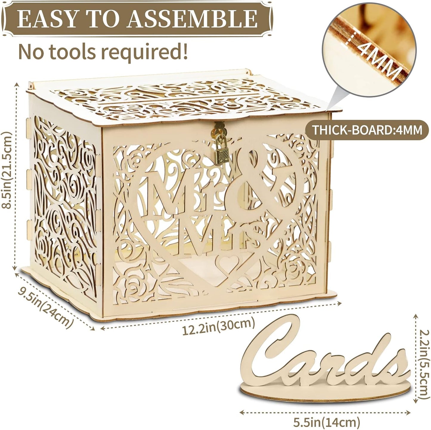 Petluno Latest design letterbox wedding gift vouchers box vintage large DIY wooden cards box money box with lock for birthday babyshower anniversary (Mr & Mrs, yellow) yellow