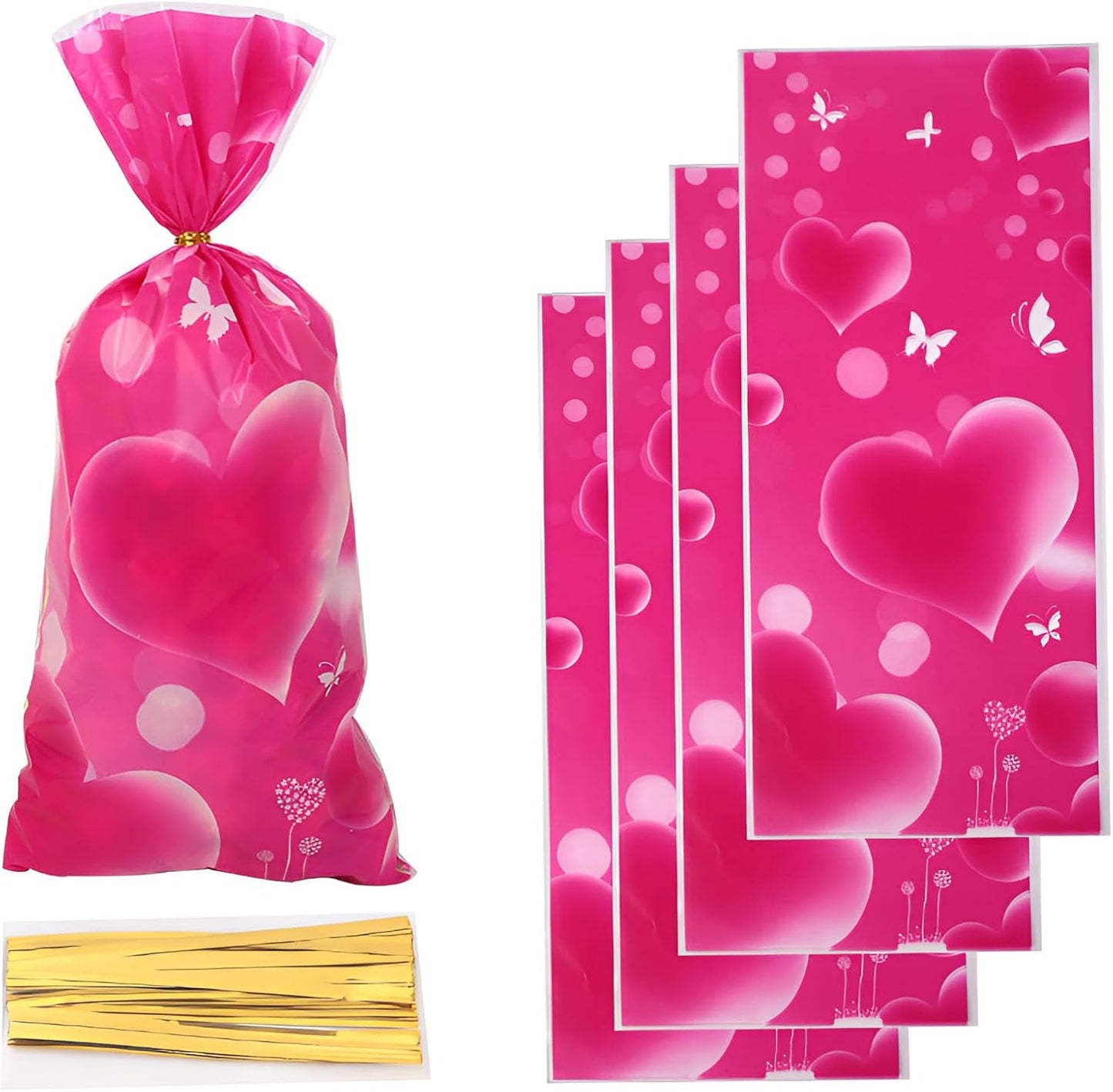Petluno 50 Pink Gift Bags for Valentine's Day Decoration Peach Heart Small Candy Bag Women's Valentine's Gift Hair with Linen Candy Bags Party Favor Christmas Birthday