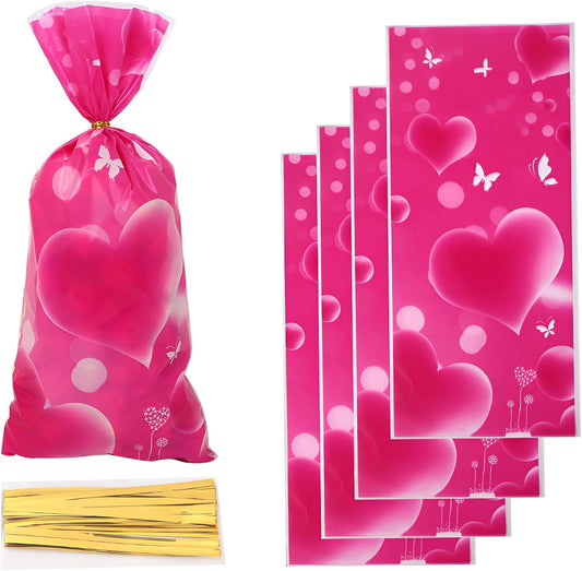 Petluno 50 Pink Gift Bags for Valentine's Day Decoration Peach Heart Small Candy Bag Women's Valentine's Gift Hair with Linen Candy Bags Party Favor Christmas Birthday