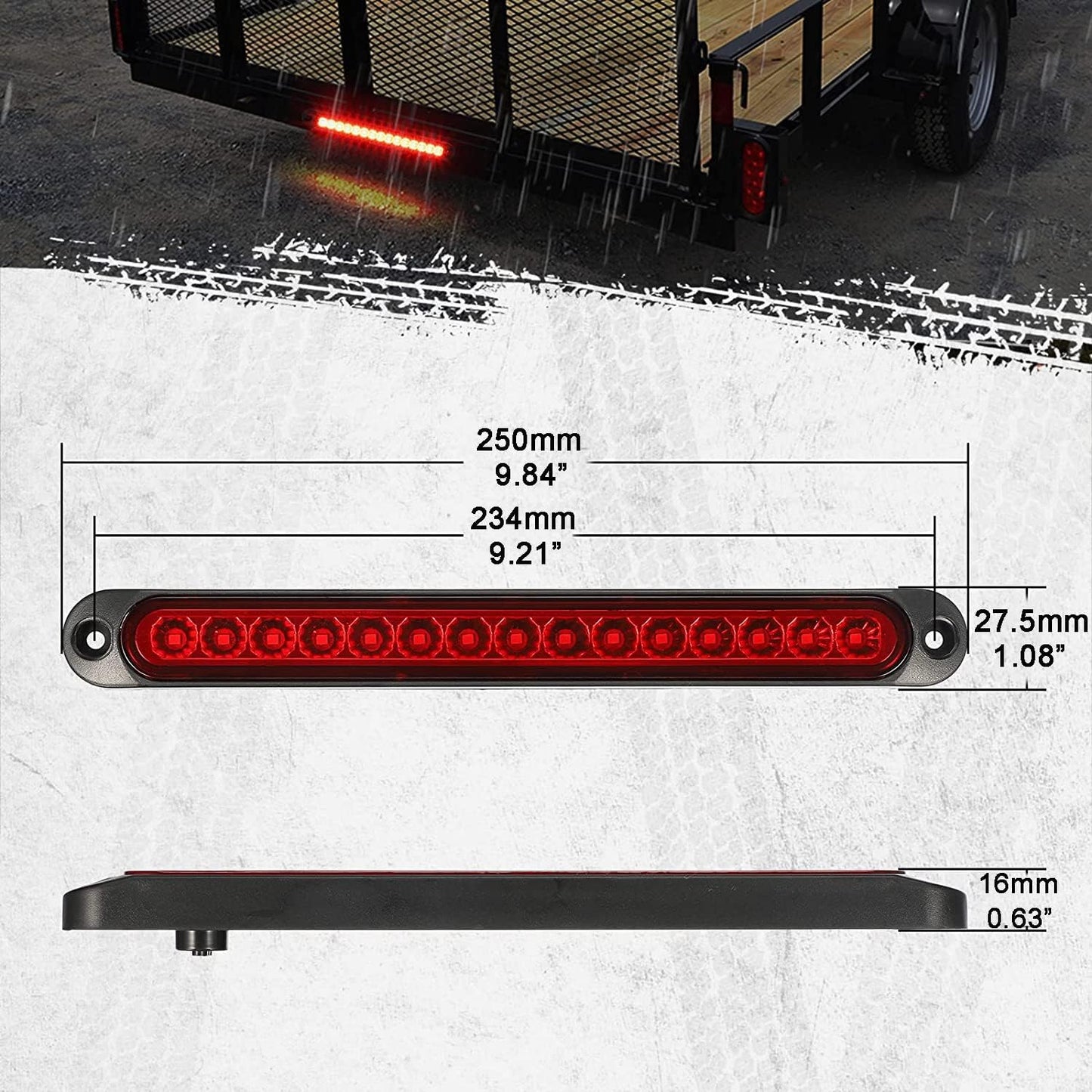 Petluno 2 St 12-24V 15 LED Trailer Brake Tail Light Bar, Waterproof Stop Turn Tail Lights Running Lights Identification Light for Offroad Truck Pickup Car RV UTV ATV