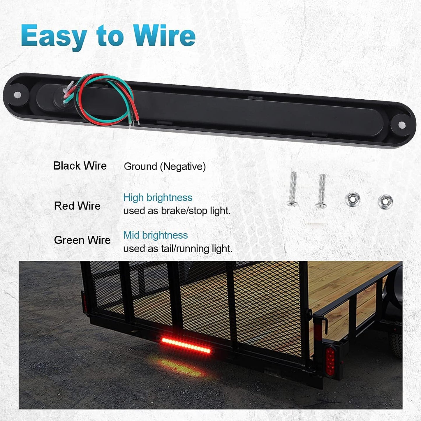 Petluno 2 St 12-24V 15 LED Trailer Brake Tail Light Bar, Waterproof Stop Turn Tail Lights Running Lights Identification Light for Offroad Truck Pickup Car RV UTV ATV