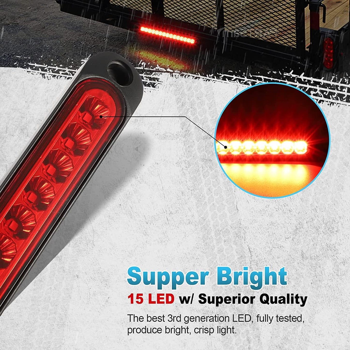 Petluno 2 St 12-24V 15 LED Trailer Brake Tail Light Bar, Waterproof Stop Turn Tail Lights Running Lights Identification Light for Offroad Truck Pickup Car RV UTV ATV