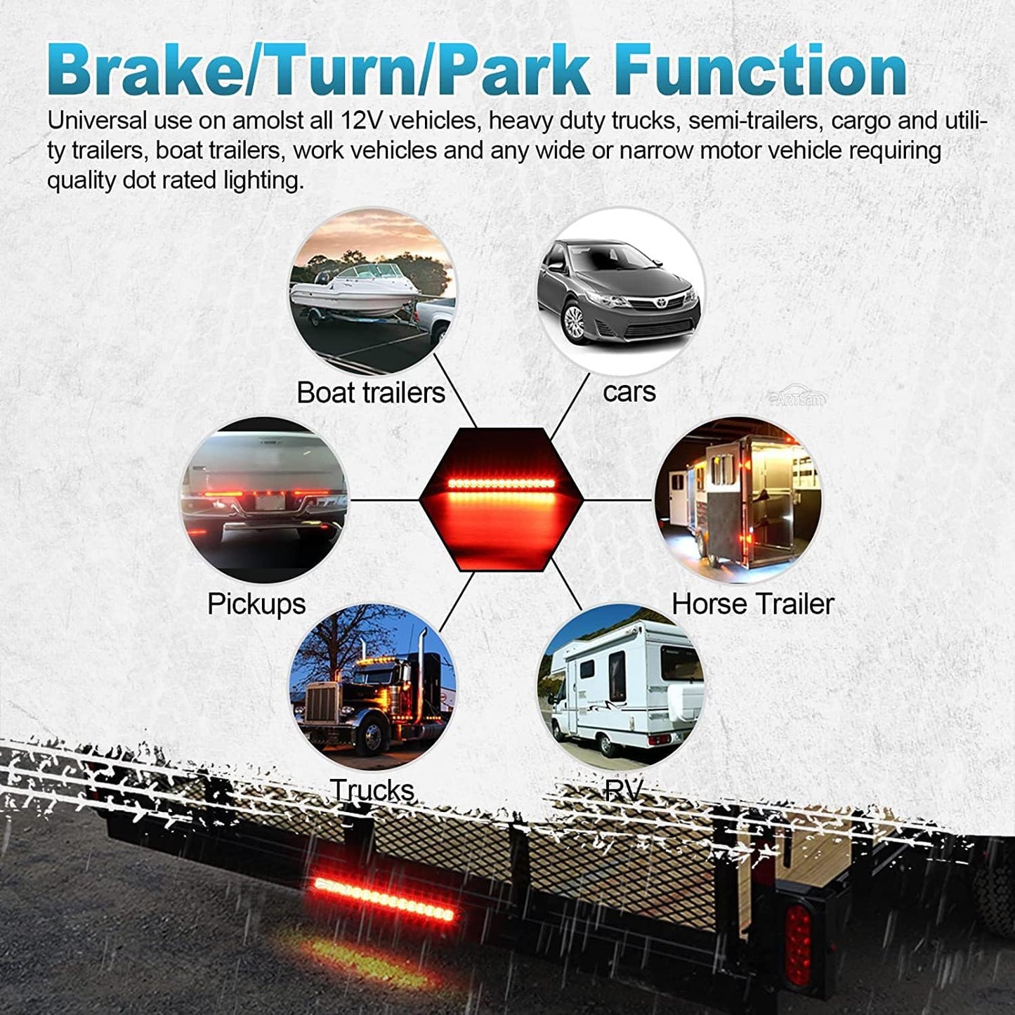 Petluno 2 St 12-24V 15 LED Trailer Brake Tail Light Bar, Waterproof Stop Turn Tail Lights Running Lights Identification Light for Offroad Truck Pickup Car RV UTV ATV