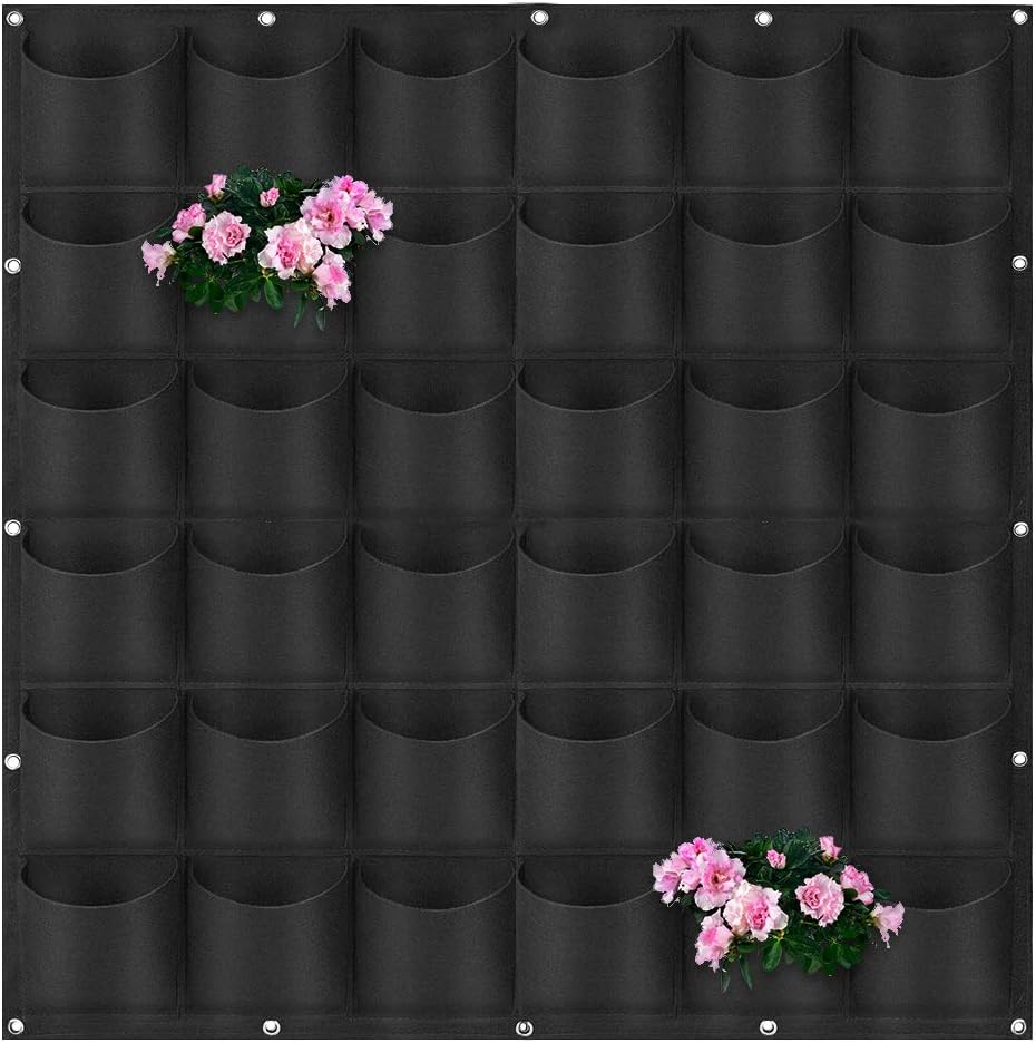 Vertical wall planter, compartments for hanging planters, felt bags, vertical flower pot, plant bag, wall growing bag, garden decoration (black) Black