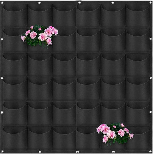 Vertical wall planter, compartments for hanging planters, felt bags, vertical flower pot, plant bag, wall growing bag, garden decoration (black) Black