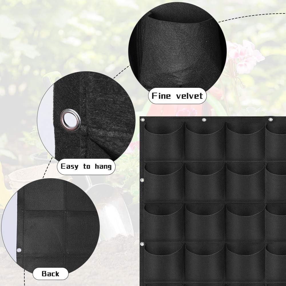 Vertical wall planter, compartments for hanging planters, felt bags, vertical flower pot, plant bag, wall growing bag, garden decoration (black) Black