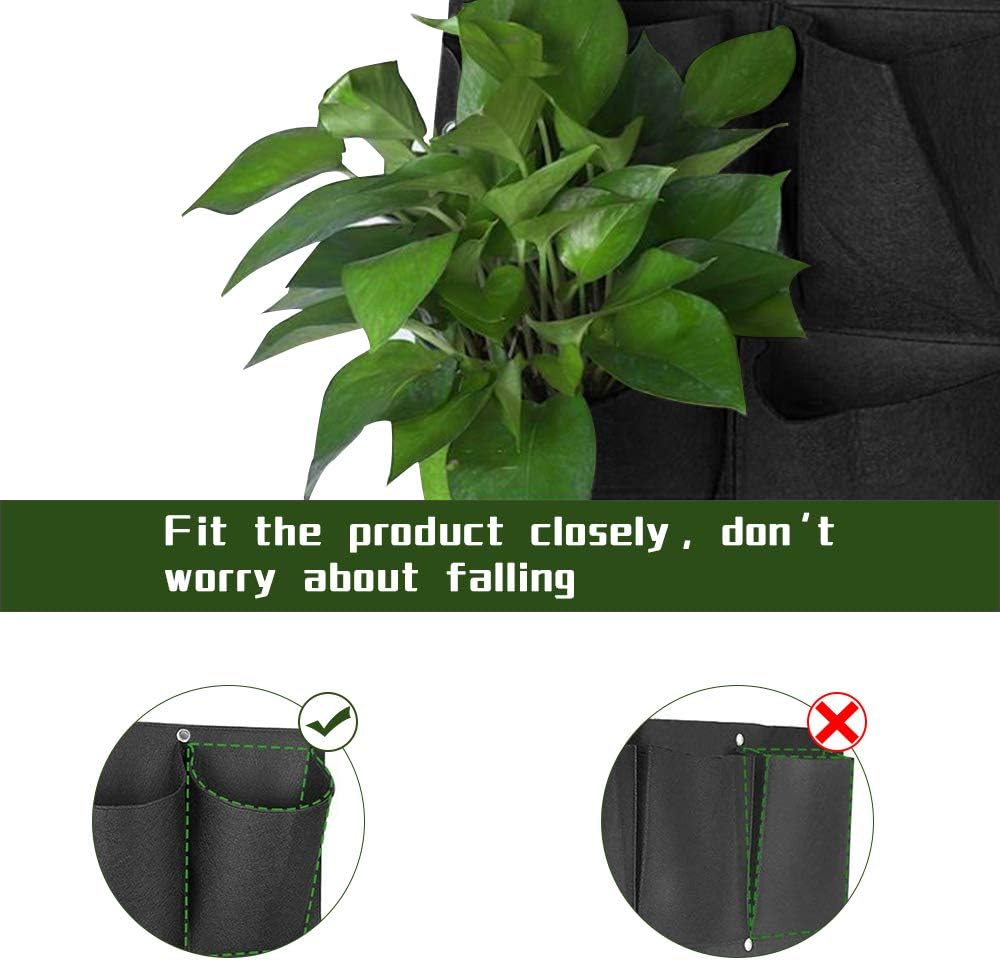 Vertical wall planter, compartments for hanging planters, felt bags, vertical flower pot, plant bag, wall growing bag, garden decoration (black) Black