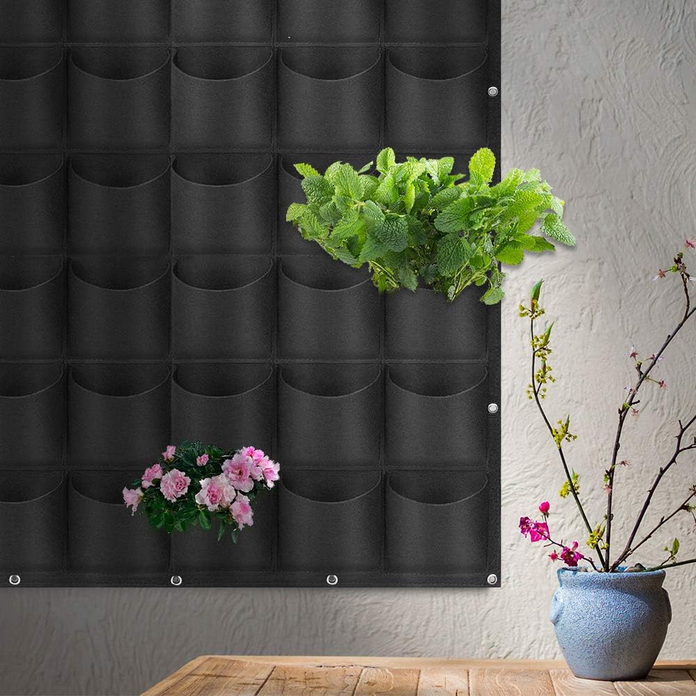 Vertical wall planter, compartments for hanging planters, felt bags, vertical flower pot, plant bag, wall growing bag, garden decoration (black) Black