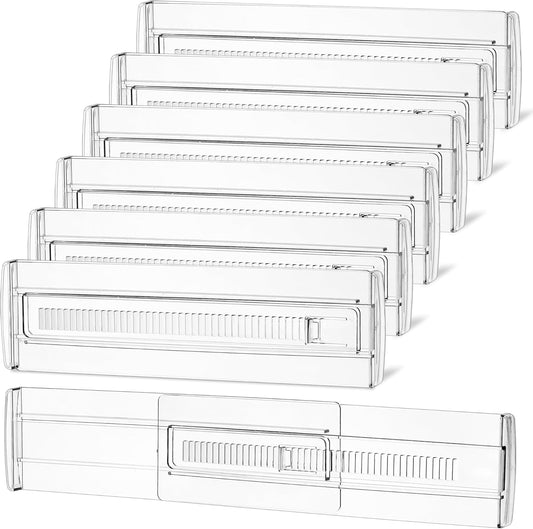6 pieces of drawer dividers, adjustable drawer dividers (28-50cm), transparent plastic for kitchen storage, bedroom, drawer cabinet, with double-sided tape