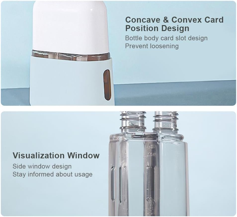 Petluno 4-1 transparent travel bottle set, 50 ml refillable for toiletries, shampoo, cosmetic liquid - 2 spray, pump bottles, labels, box included Blue