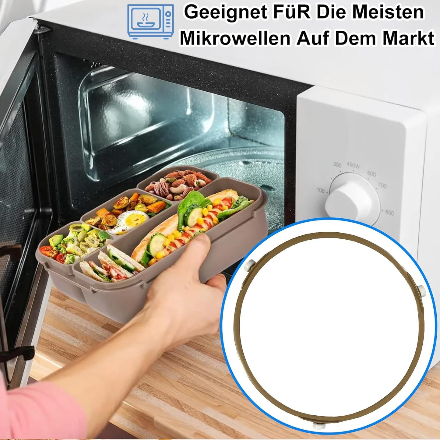 Universal microwave rotating ring - 22cm khaki plastic touch control 50g benchtop defrost, reheat, high, medium, low