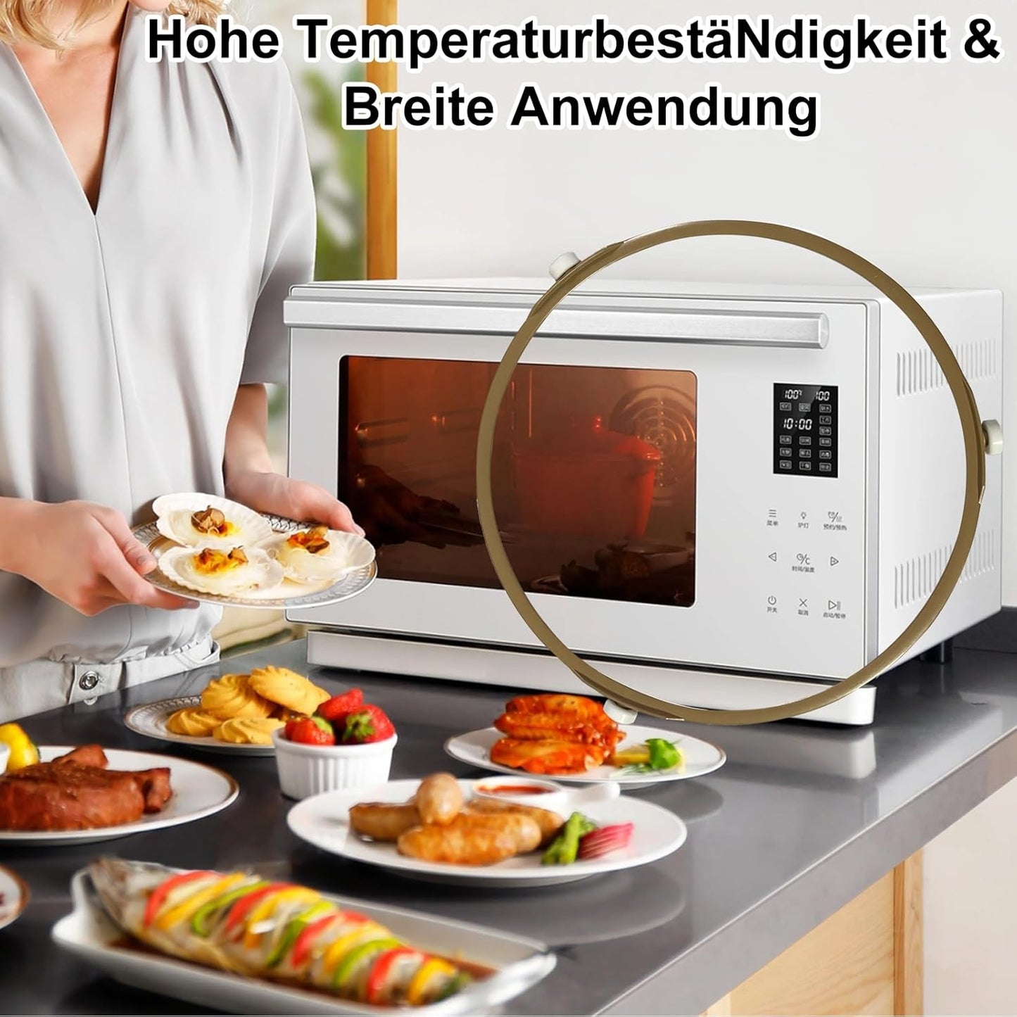 Universal microwave rotating ring - 22cm khaki plastic touch control 50g benchtop defrost, reheat, high, medium, low