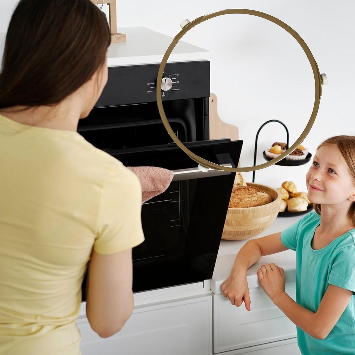 Universal microwave rotating ring - 22cm khaki plastic touch control 50g benchtop defrost, reheat, high, medium, low