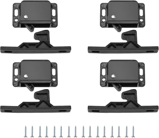 4 pieces of cabinet door lock with screws RV drawer locks, push-to-close handle catches hidden lock for camper, trailer, motor, house, kitchen, black