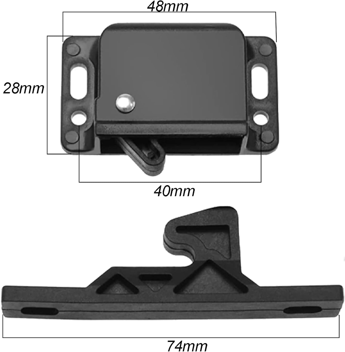 4 pieces of cabinet door lock with screws RV drawer locks, push-to-close handle catches hidden lock for camper, trailer, motor, house, kitchen, black