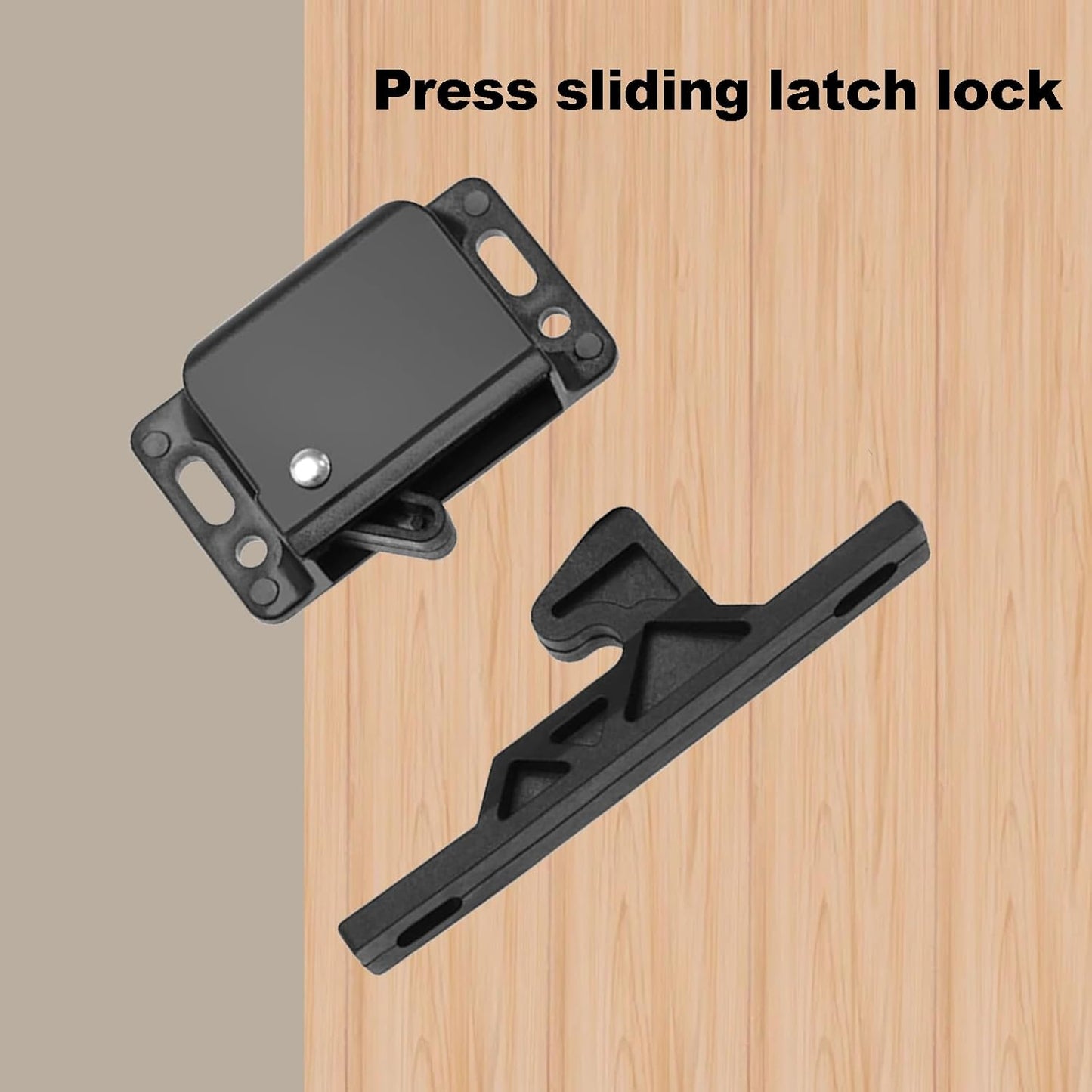 4 pieces of cabinet door lock with screws RV drawer locks, push-to-close handle catches hidden lock for camper, trailer, motor, house, kitchen, black