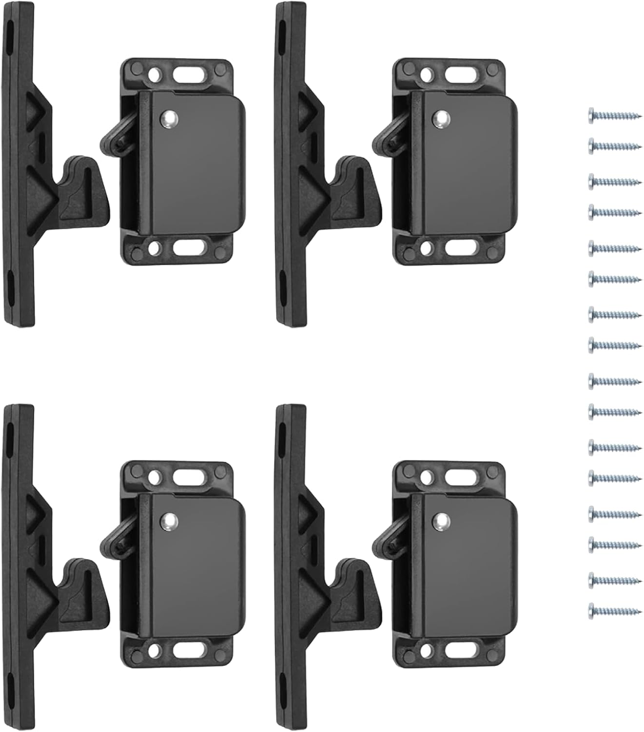 4 pieces of cabinet door lock with screws RV drawer locks, push-to-close handle catches hidden lock for camper, trailer, motor, house, kitchen, black