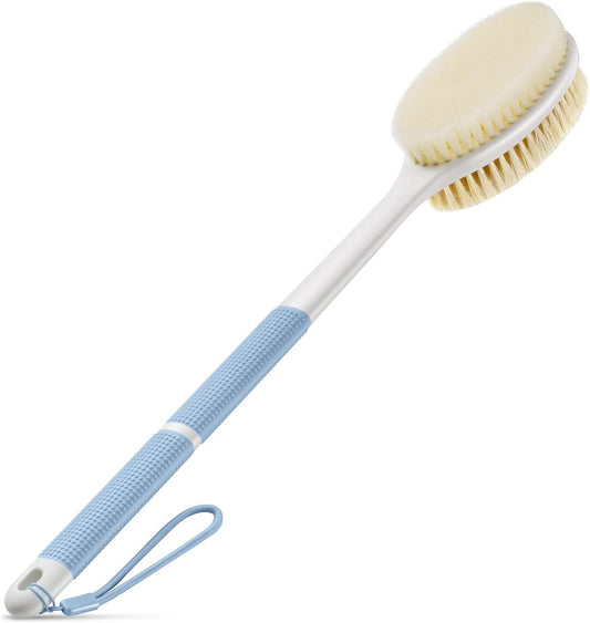Back Scrubber Anti Slip for Shower,Shower Brush Long Handle with Stiff and Soft Bristles,Body Exfoliator for Bath or Dry Brush(Blue)