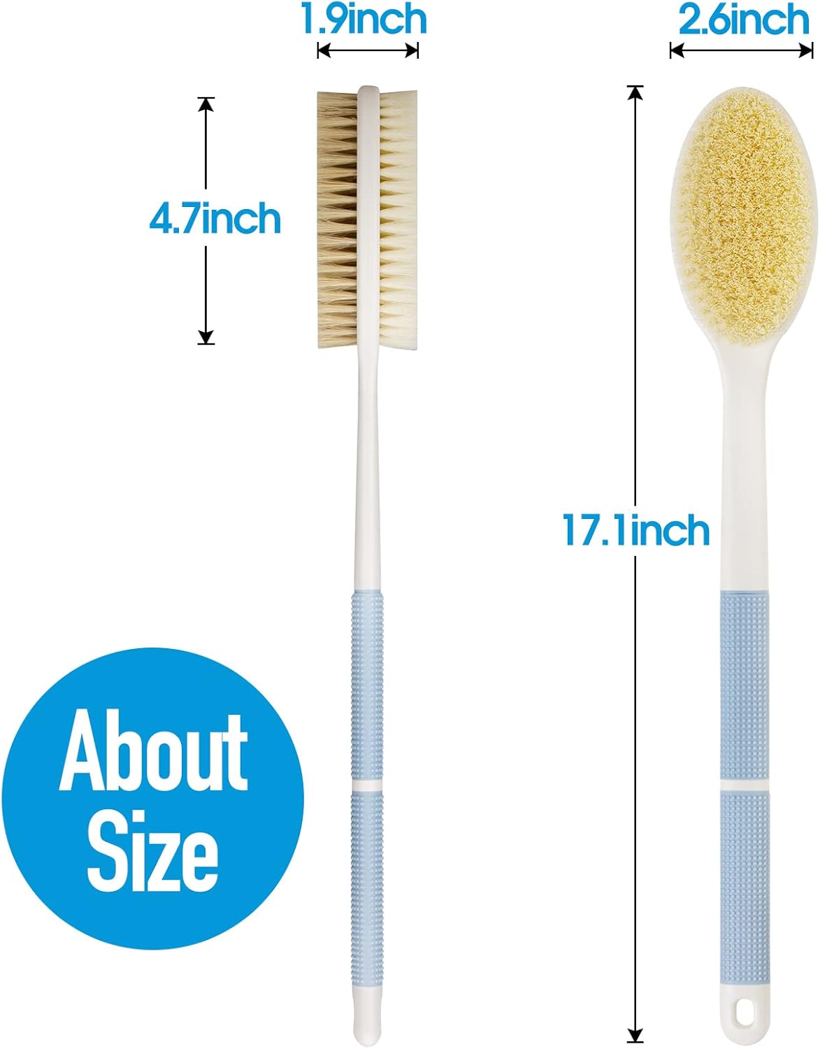 Back Scrubber Anti Slip for Shower,Shower Brush Long Handle with Stiff and Soft Bristles,Body Exfoliator for Bath or Dry Brush(Blue)