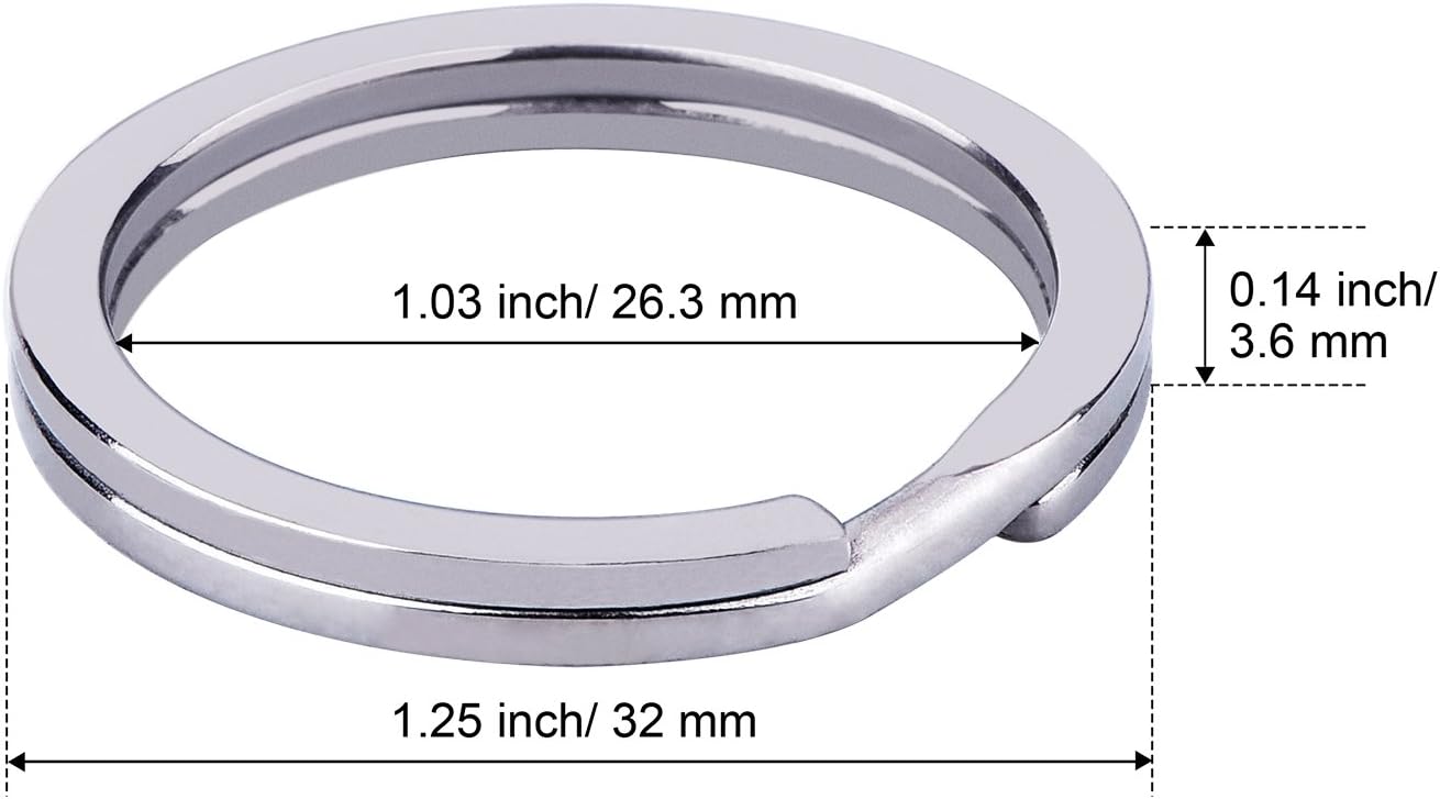 32 mm Titanium Key Rings Split Rings, 5 Pack