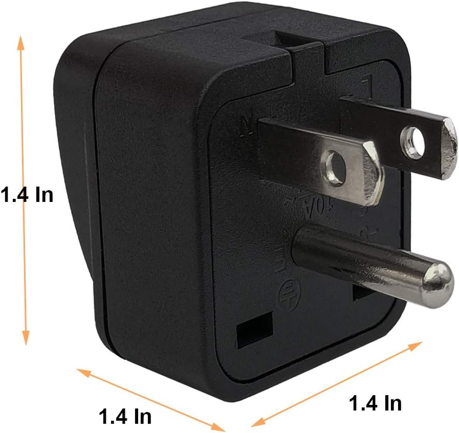 US Travel Plug Adapter EU/UK/AU/in/CN/JP/Asia/Italy/Brazil to USA (Type B), 3 Prong Grounded USA Wall Plug, International Mini Travel Adapter and Converter, Wall Outlet Power Charger Converter Black