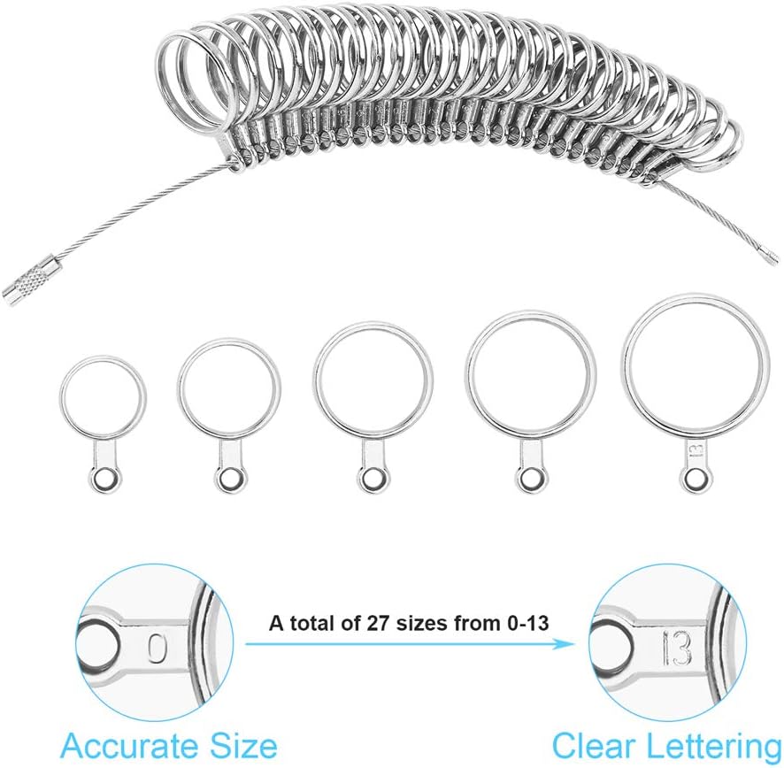 27PCS Premium Ring Sizer Measuring Tool Set, Metal Measurement Tool, Sizing Kit, Jewelry Finger Size Measurer, US 0-13 With Half Size, Plastic Sizer Belt