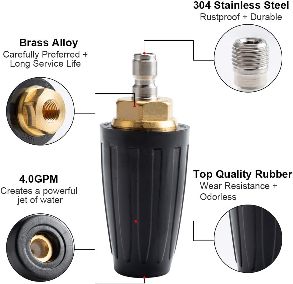 Pressure Washer Tips Turbo Nozzle Pressure Washer 4000 PSI Max Rotating Pressure Washer Nozzle with 1/4'' Quick Connect for Cleaning Brick, Concrete, and Vinyl Surfaces，4.0 GPM 4.0 Orifice