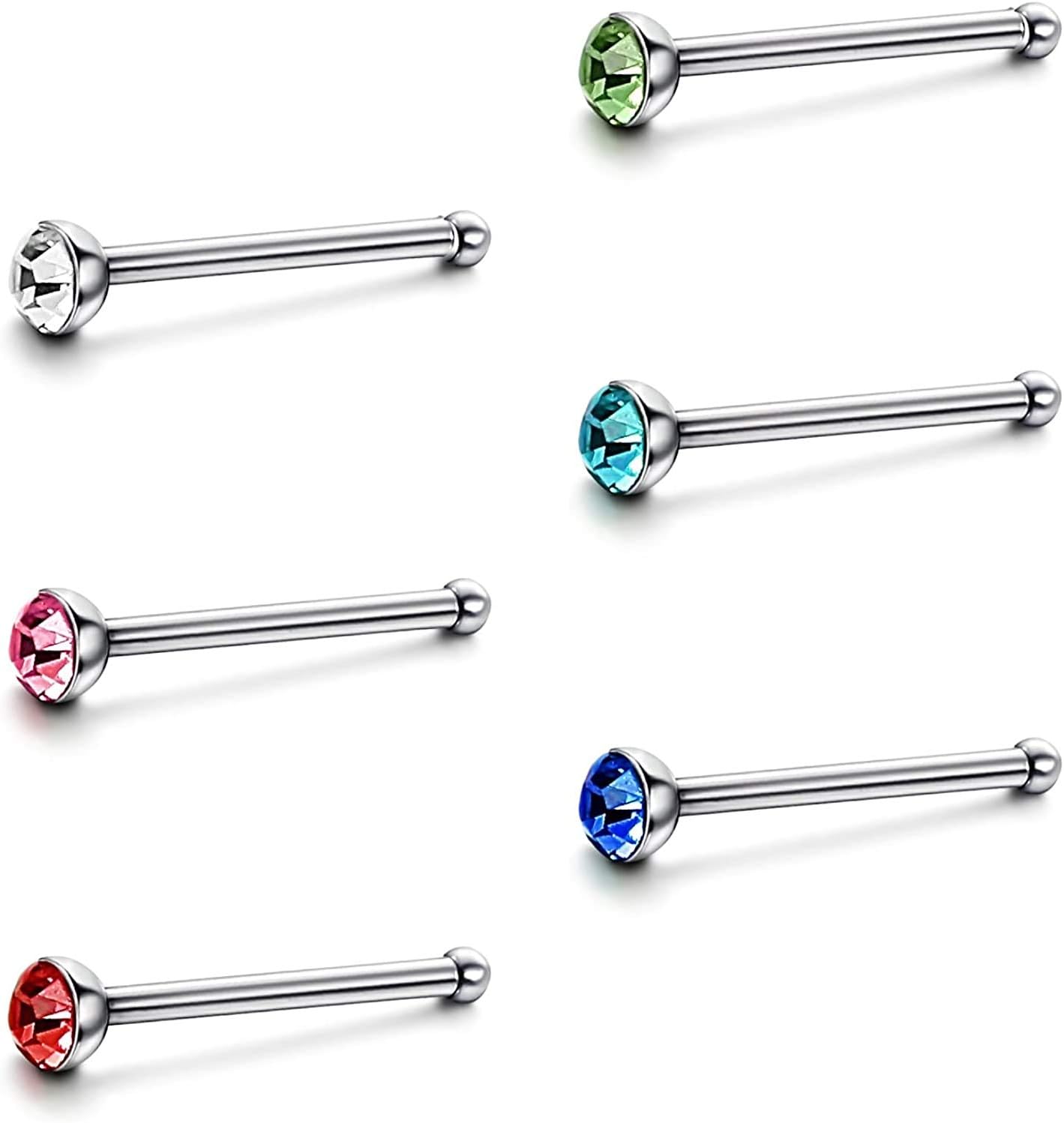 72pcs 22G Nose Studs Stainless Steel Nose Rings Studs Colorful CZ Nose Pin Piercing Jewelry Box Set for Women Men