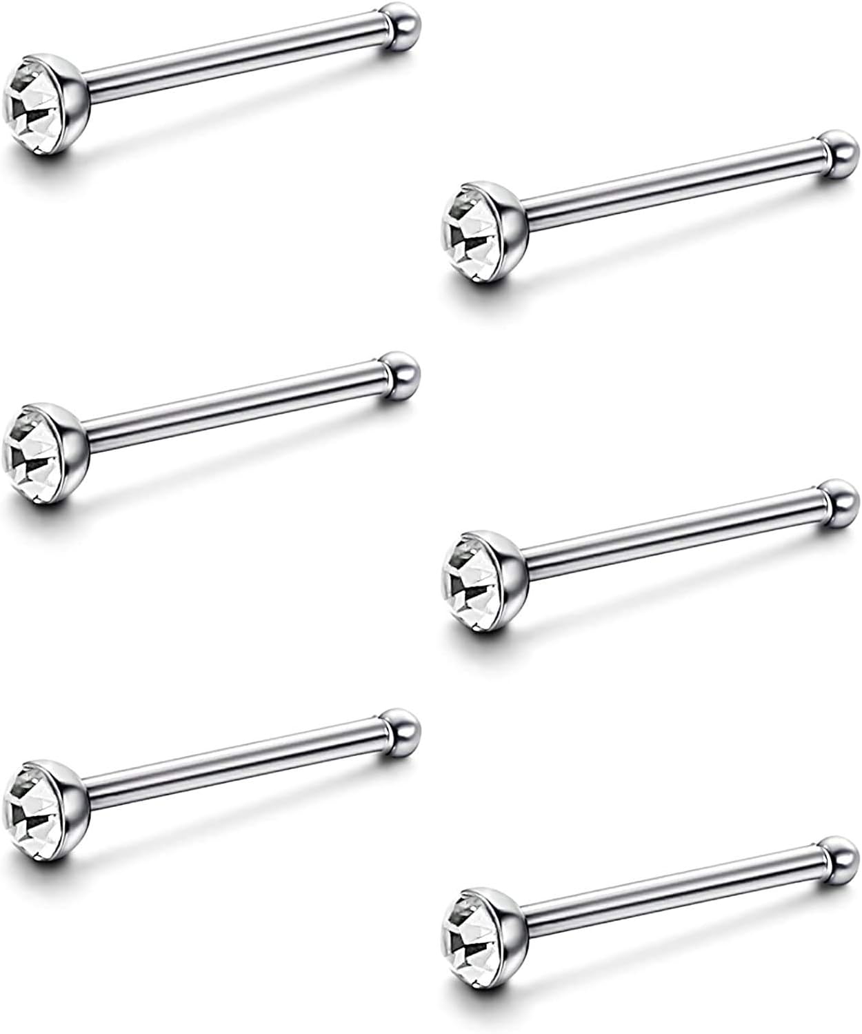 72pcs 22G Nose Studs Stainless Steel Nose Rings Studs Colorful CZ Nose Pin Piercing Jewelry Box Set for Women Men