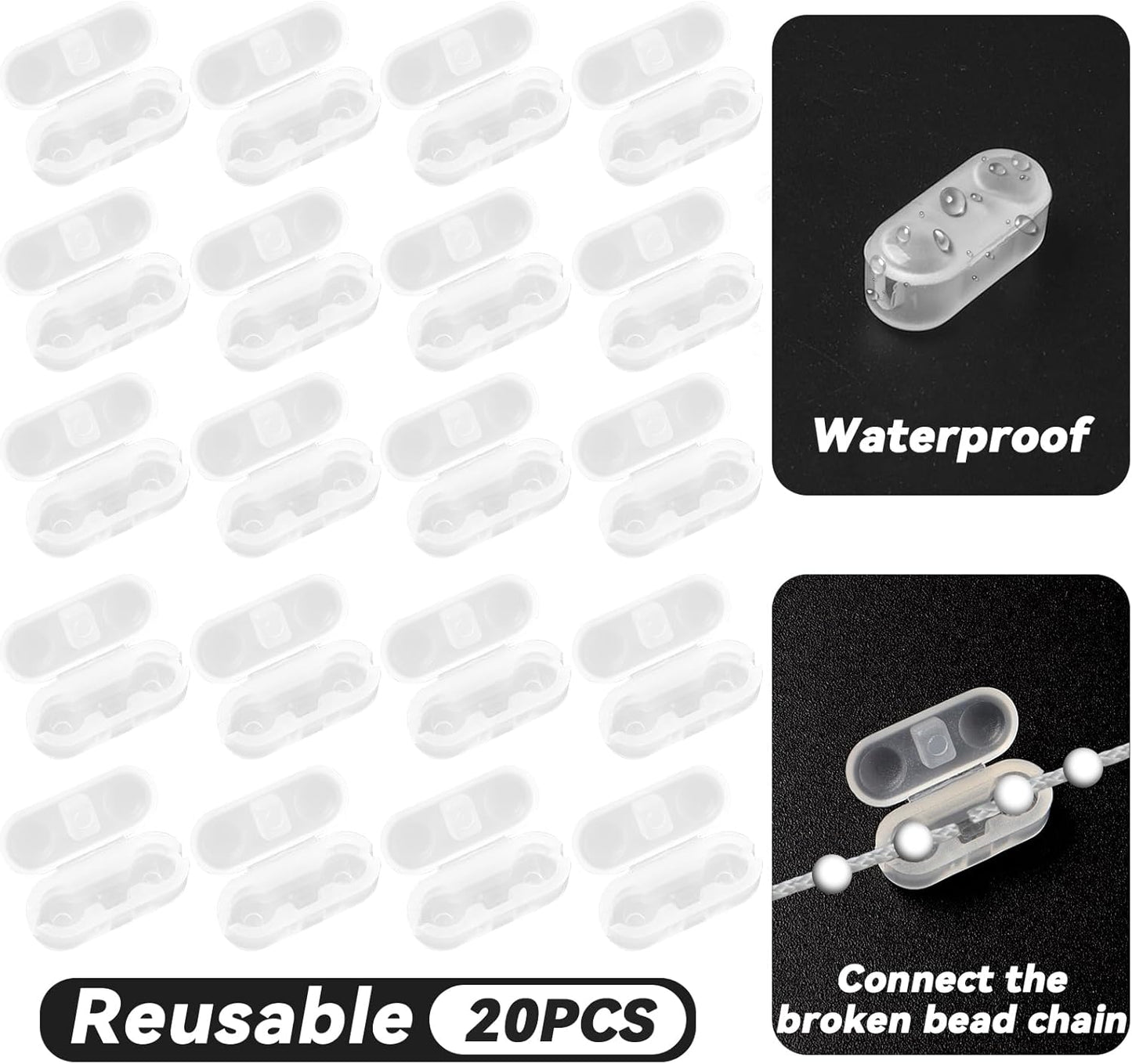 20 Pack Clear Plastic Beaded Chain Connector Vertical Roman Roller Blind Ball Chain Cord Connector Clips