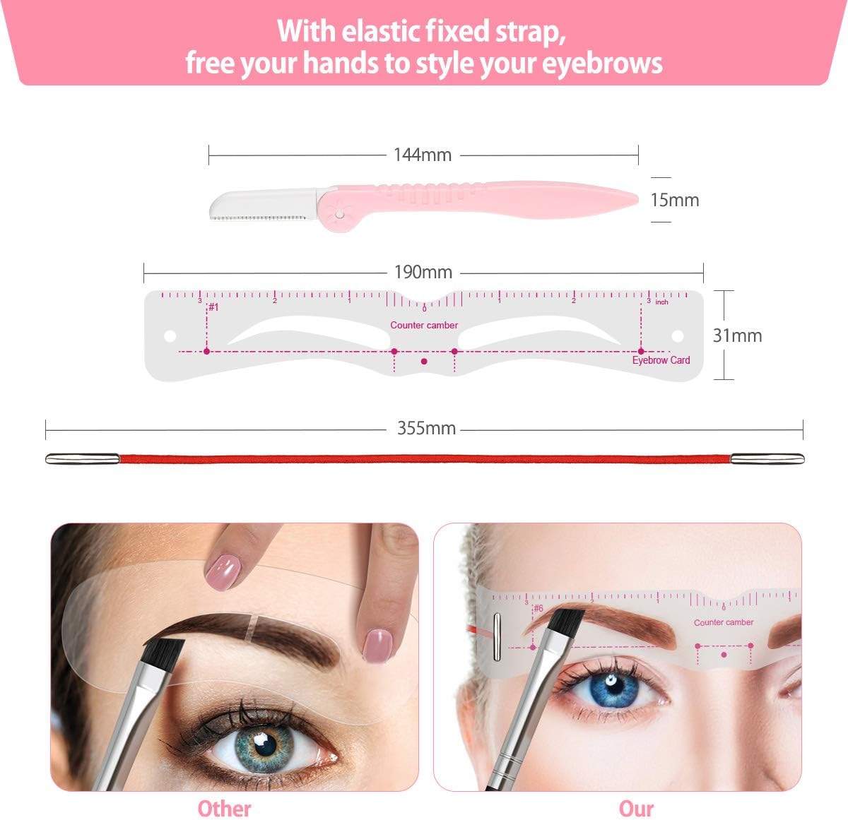 Eyebrow Stencils, 12PCS Eyebrow Shaper Kit + 1PCS Eyebrow Razor, Reusable Eyebrow Template With Strap, Elaborate Eyebrow Stencil, 3 Minutes Makeup Tools For A Variety of Face