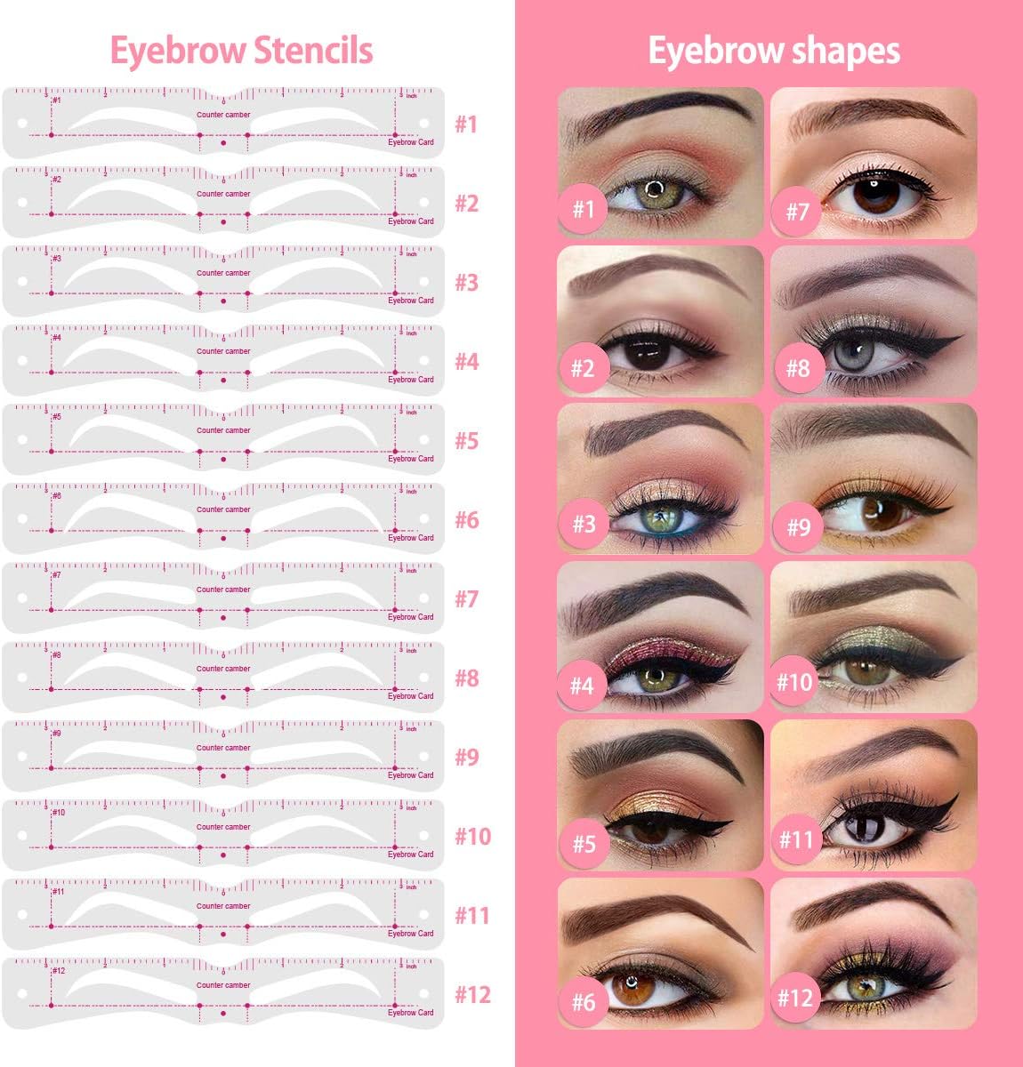 Eyebrow Stencils, 12PCS Eyebrow Shaper Kit + 1PCS Eyebrow Razor, Reusable Eyebrow Template With Strap, Elaborate Eyebrow Stencil, 3 Minutes Makeup Tools For A Variety of Face