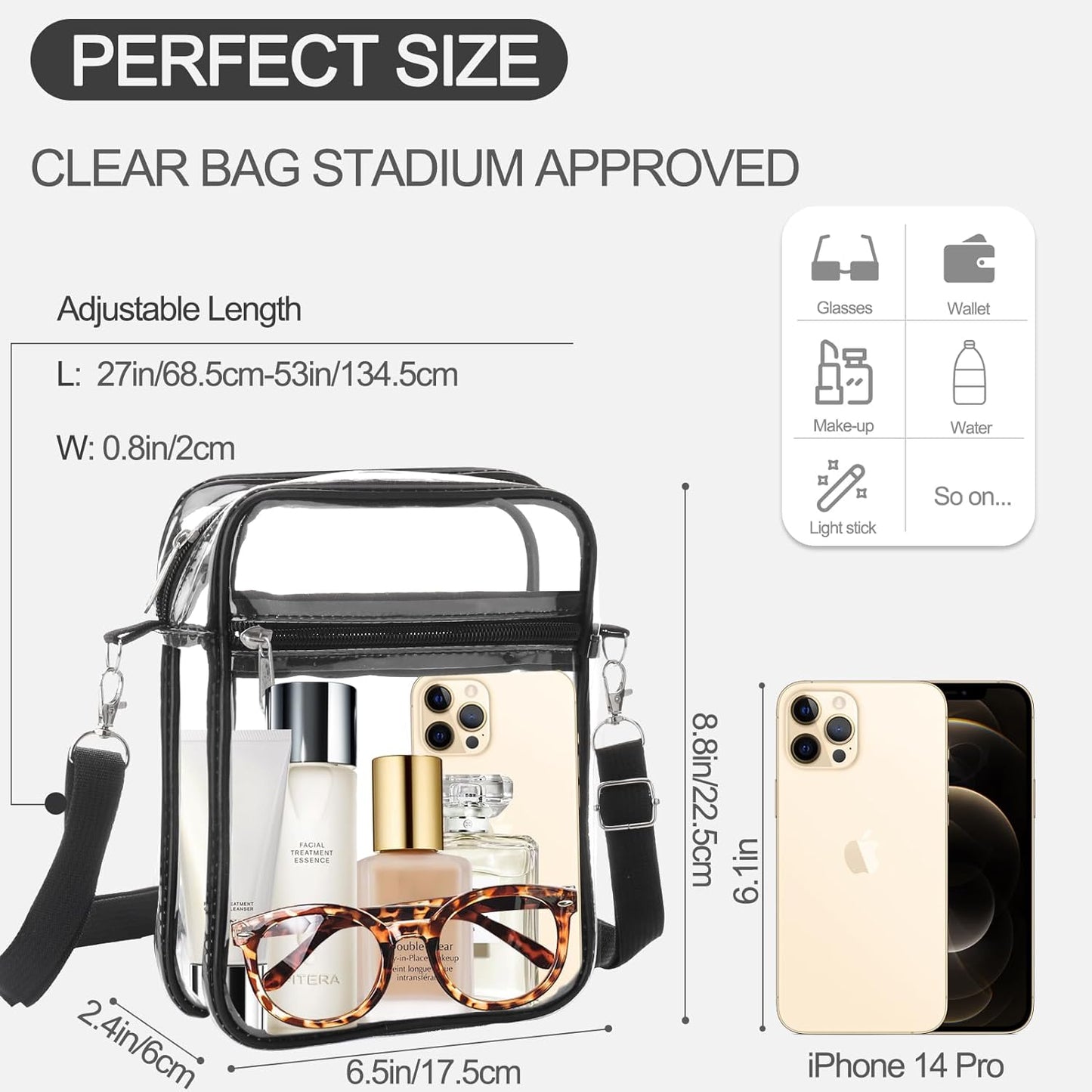 Clear Bag Stadium Approved, Clear Purse Crossbody Bag, Adjustable Shoulder Strap Clear Bags for Concerts