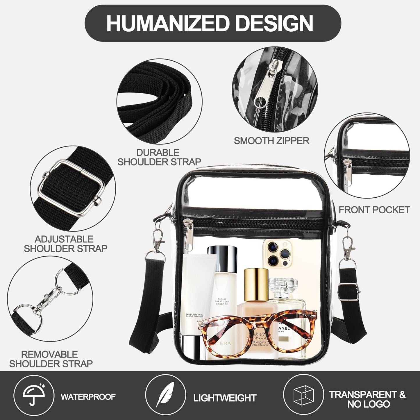 Clear Bag Stadium Approved, Clear Purse Crossbody Bag, Adjustable Shoulder Strap Clear Bags for Concerts