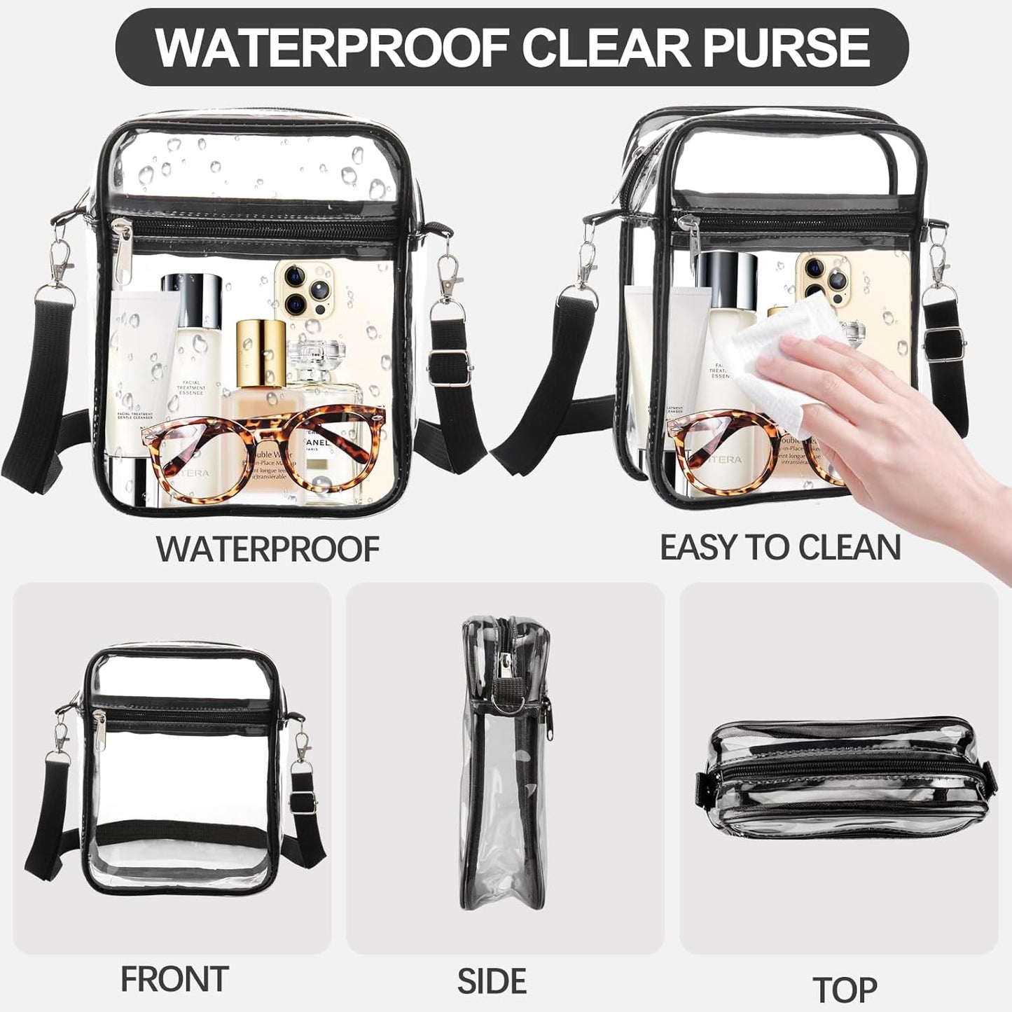 Clear Bag Stadium Approved, Clear Purse Crossbody Bag, Adjustable Shoulder Strap Clear Bags for Concerts