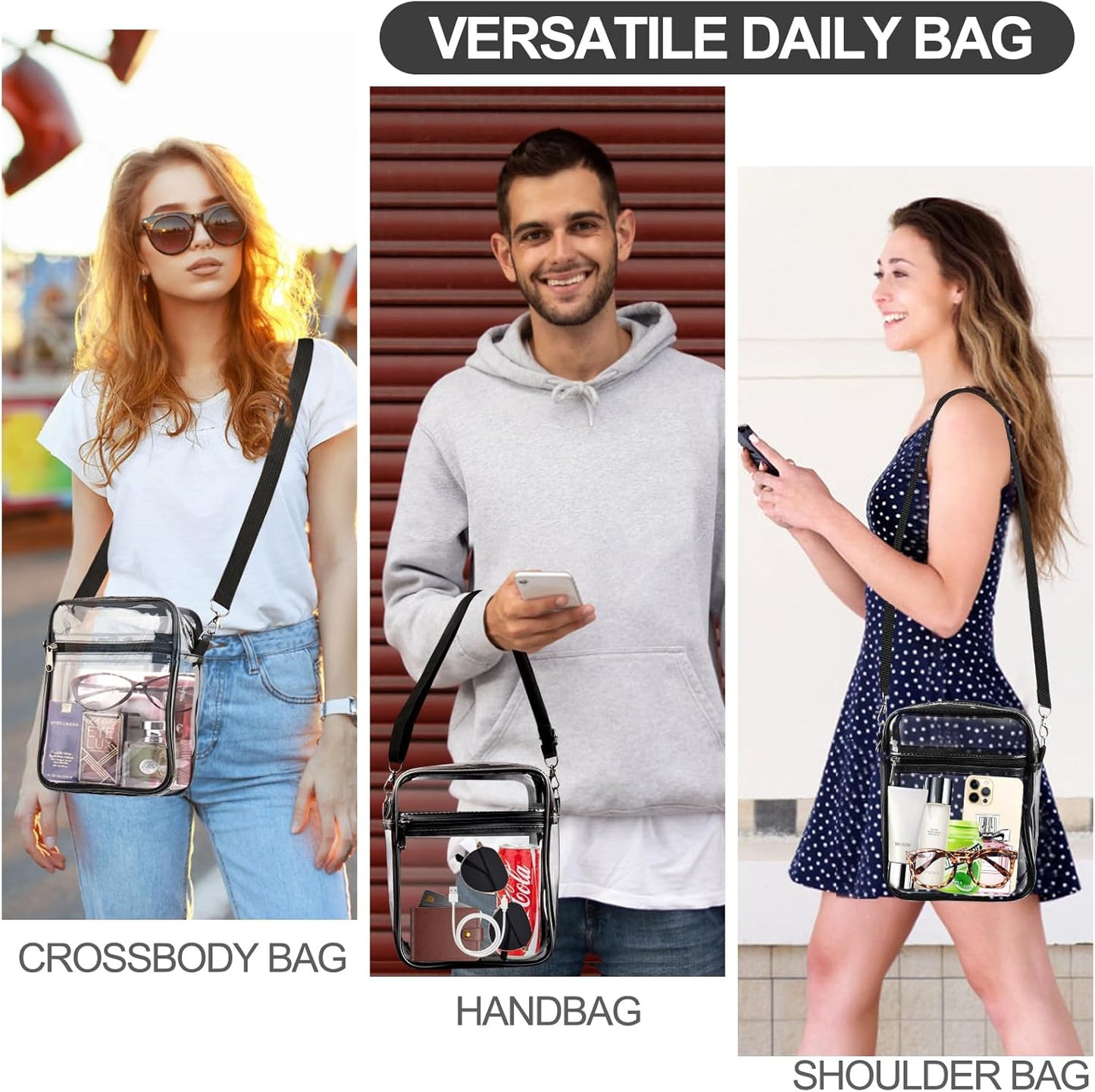 Clear Bag Stadium Approved, Clear Purse Crossbody Bag, Adjustable Shoulder Strap Clear Bags for Concerts