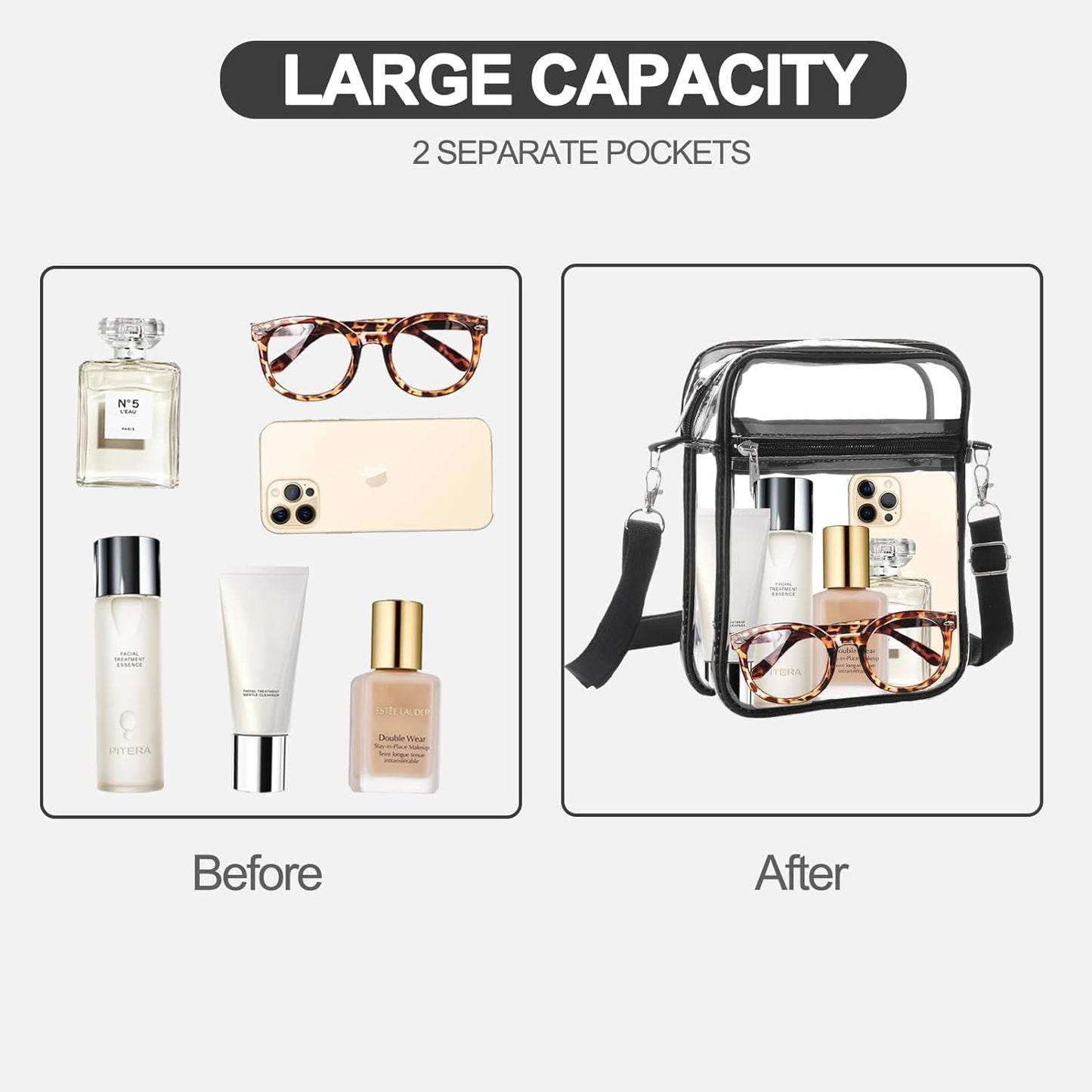 Clear Bag Stadium Approved, Clear Purse Crossbody Bag, Adjustable Shoulder Strap Clear Bags for Concerts