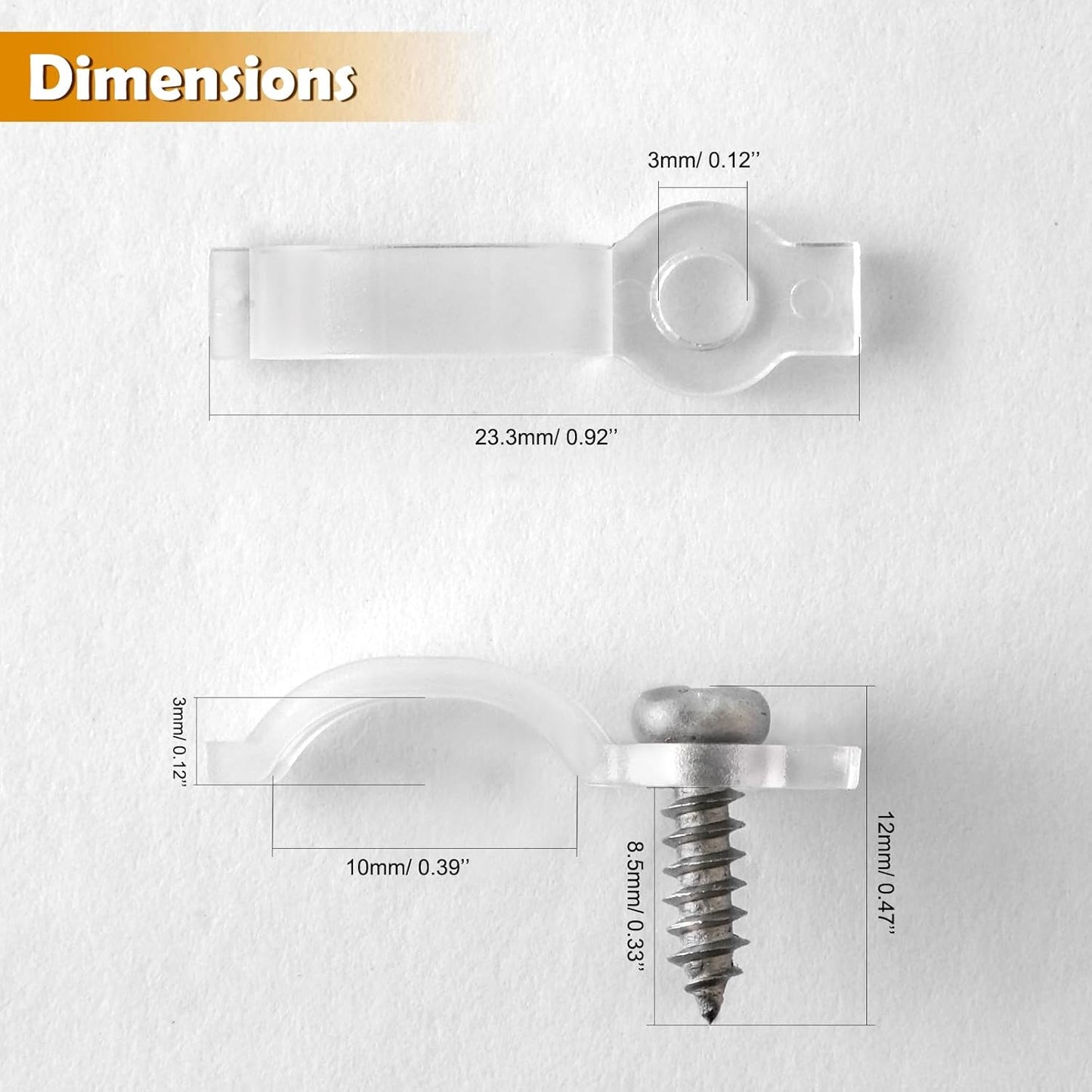 100 Pack Strip Light Mounting BracketsFixing ClipsOne-Side Fixing100 Screws Included (Ideal for 10mm Wide Waterproof Strip Lights)