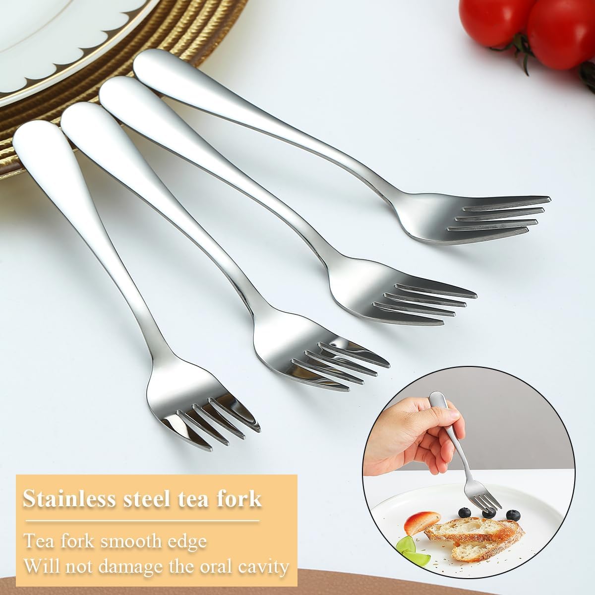 Dessert Forks Set of 12 Pack, Stainless Steel Pastry Fork, Family Appetizer Fork for Fruit, Cake, Cheese, Party Trips, Cafes, Restaurants, Easy to Clean, Dishwasher Safe